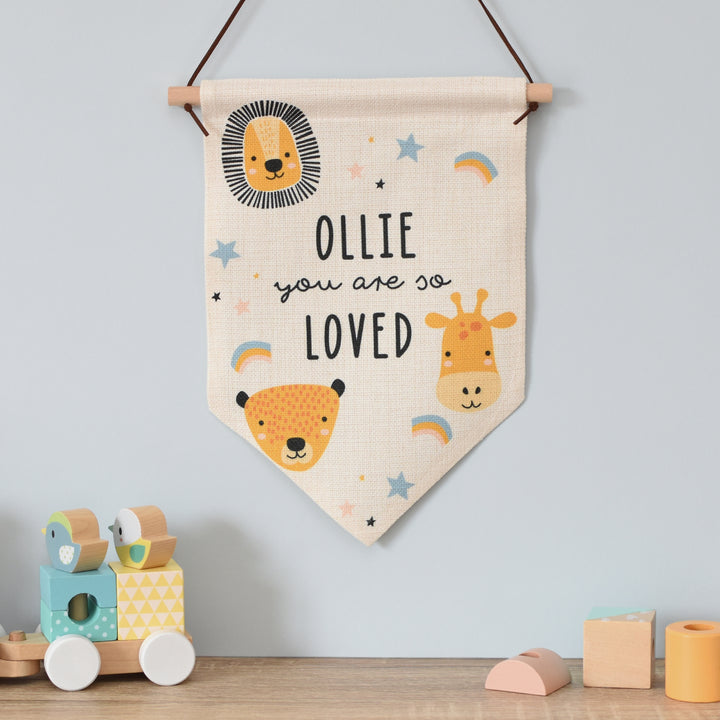 Personalised Scandi Safari Animals Hanging Banner in gift category Personalised Banners