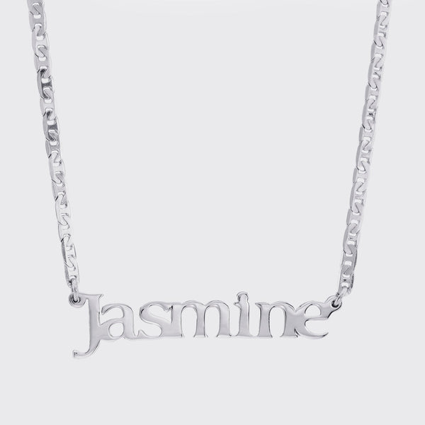 Personalised Name Necklace Anchor Mariner Chain Silver