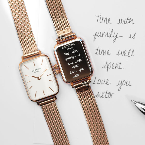 Ladies Archiect Lille Rose Gold Handwriting Engraving 