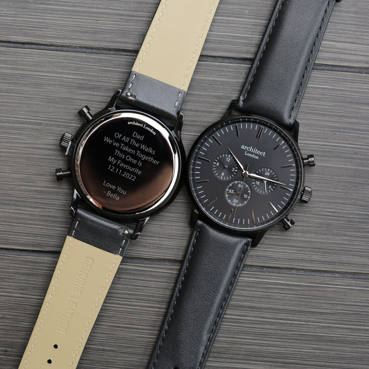 Contactless Payment Watch - Men's Motivator + Jet Black Strap + Modern Font Engraving - Wear We Met