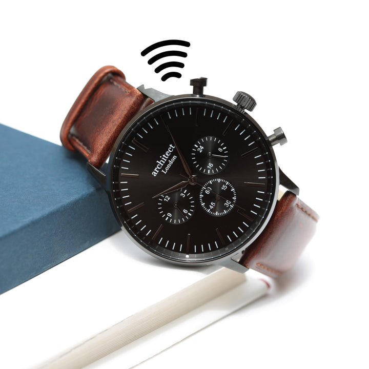 Contactless Payment Watch Men's Motivator + Walnut Strap + Modern Font Engraving 