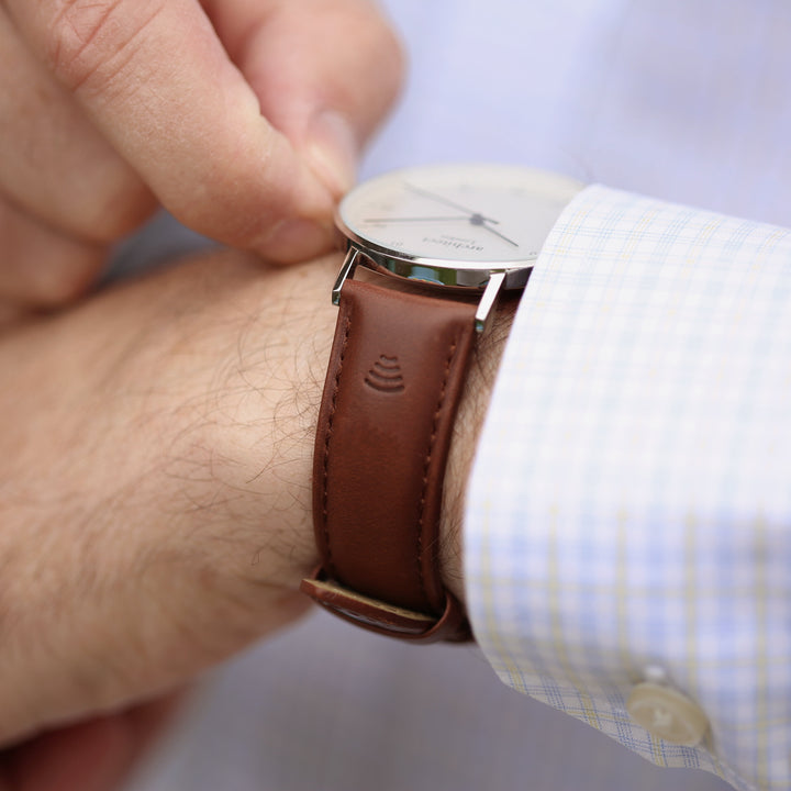 Contactless Payment Watch - Men's Architect Zephyr + Walnut Strap + Own Handwriting Engraving - Wear We Met