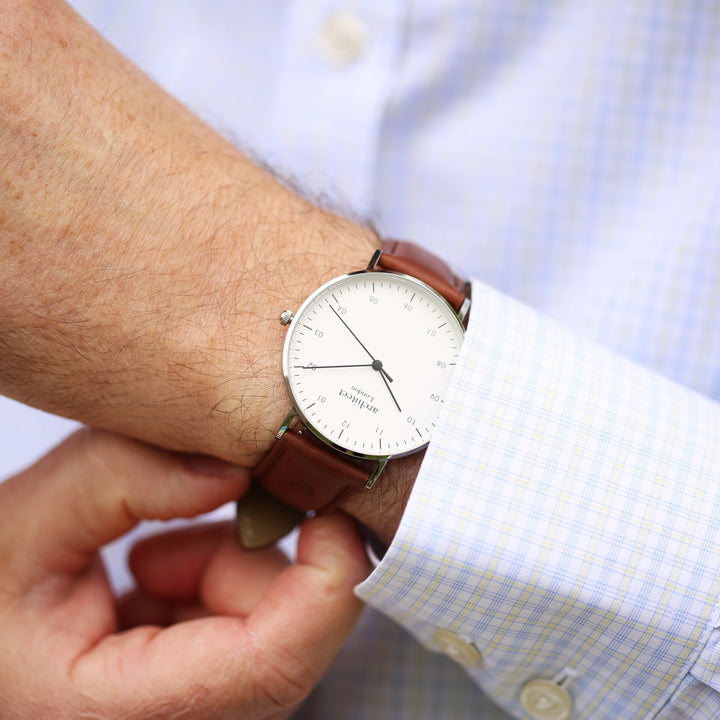 Contactless Payment Watch Men's Architect Zephyr + Walnut Strap + Own Handwriting Engraving 