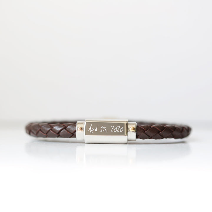 Handwriting Engraved Twisted Leather Bracelet - 