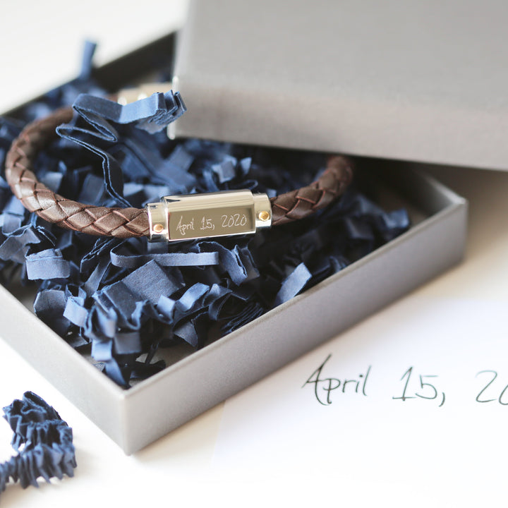 Handwriting Engraved Twisted Leather Bracelet - 