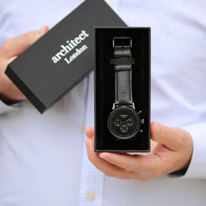 Contactless Payment Watch - Men's Motivator + Jet Black Strap + Own Handwriting Engraving - Wear We Met