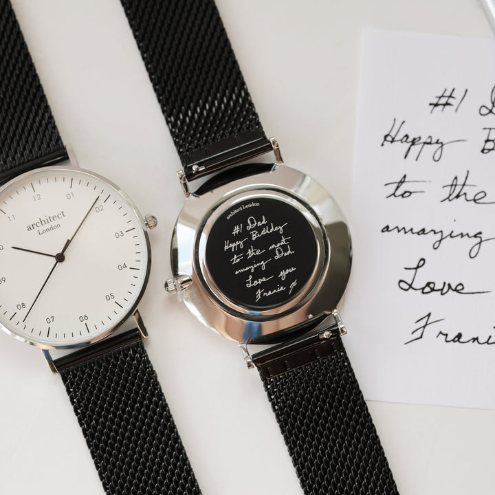 Handwriting Engraving - Men's Architect Zephyr + Pitch Black Mesh Strap - Wear We Met