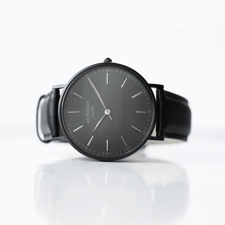 Contactless Payment Watch - Men's Architect Minimalist + Jet Black Strap + Own Handwriting Engraving - Wear We Met