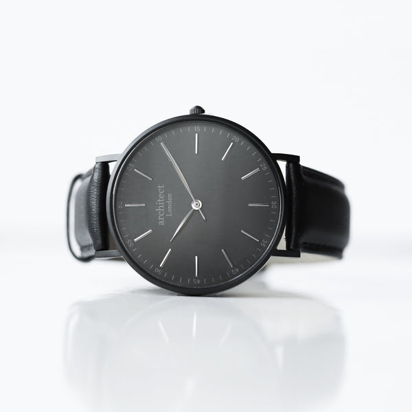 Modern Font Engraving - Men's Minimalist Watch + Jet Black Strap - 