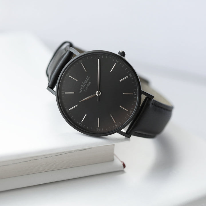 Contactless Payment Watch - Men's Architect Minimalist + Jet Black Strap + Own Handwriting Engraving - Wear We Met