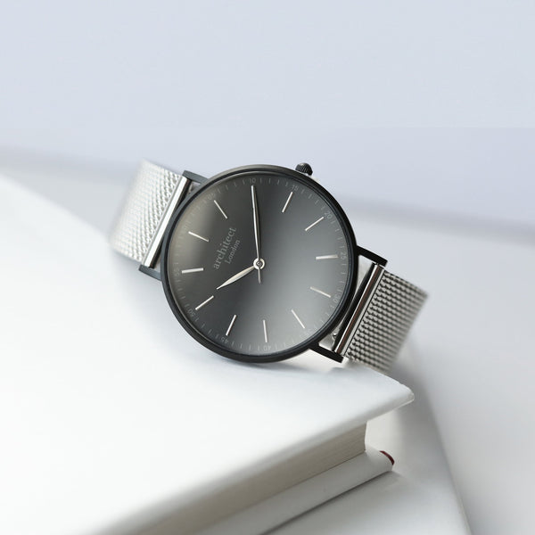 Handwriting Engraving - Men's Minimalist Watch, Steel Silver Mesh Strap - part of the Personalised Watches collection