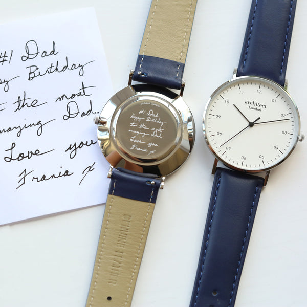 Handwriting Engraving Men's Architect Zephyr + Admiral Blue Strap 