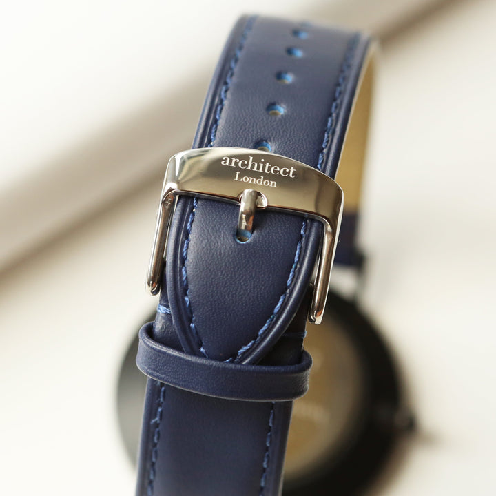 Handwriting Engraving - Men's Architect Zephyr + Admiral Blue Strap - Wear We Met