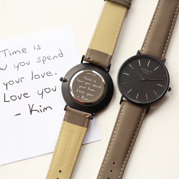 Handwriting Engraving - Men's Minimalist Watch + Urban Grey Strap - 