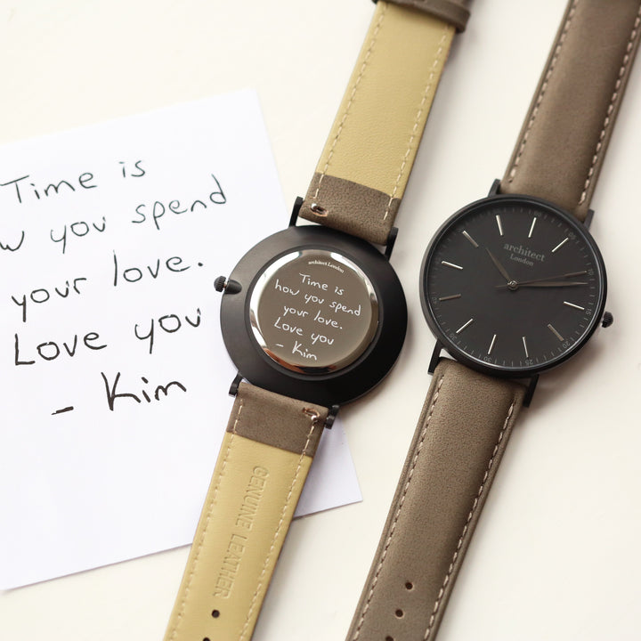 Handwriting Engraving - Men's Minimalist Watch + Urban Grey Strap - 