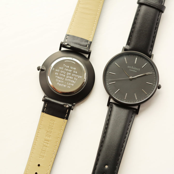 Contactless Payment Watch - Men's Minimalist + Jet Black Strap + Modern Font Engraving - Wear We Met