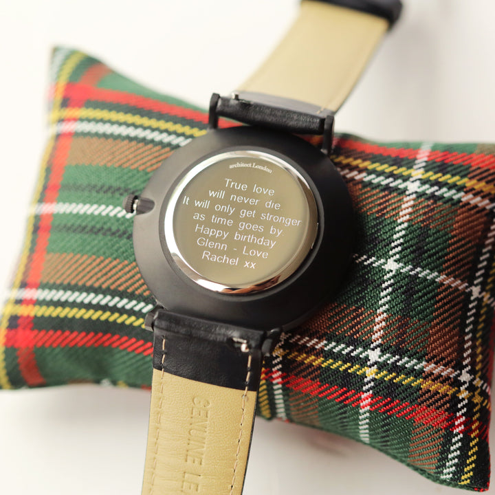 Contactless Payment Watch - Men's Minimalist + Jet Black Strap + Modern Font Engraving - Wear We Met