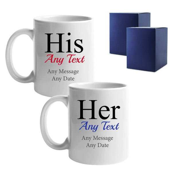 His and Hers Any Text Mug Set, Gift Boxed, Ceramic 11oz/312ml Mugs () available to buy now at www.giftsfinder.co.uk