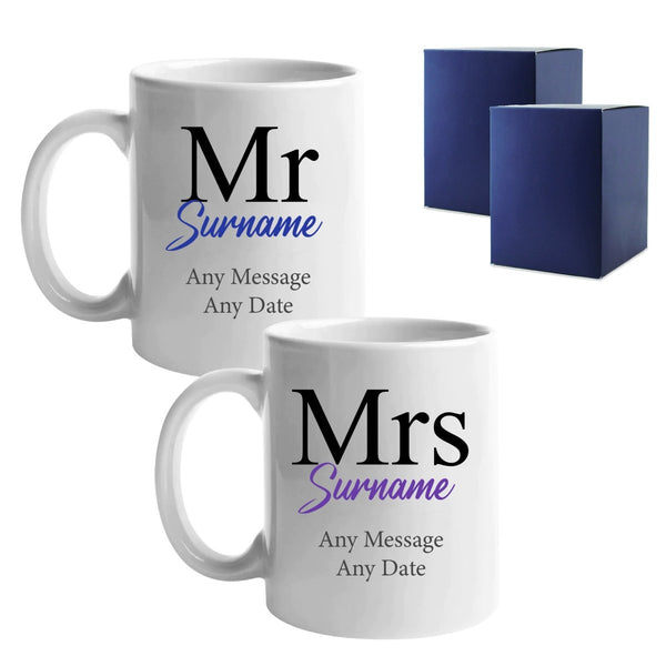 Buy Mr and Mrs Mug Set, Classic Font Design, Ceramic 11oz/312ml Mugs available now at www.giftsfinder.co.uk