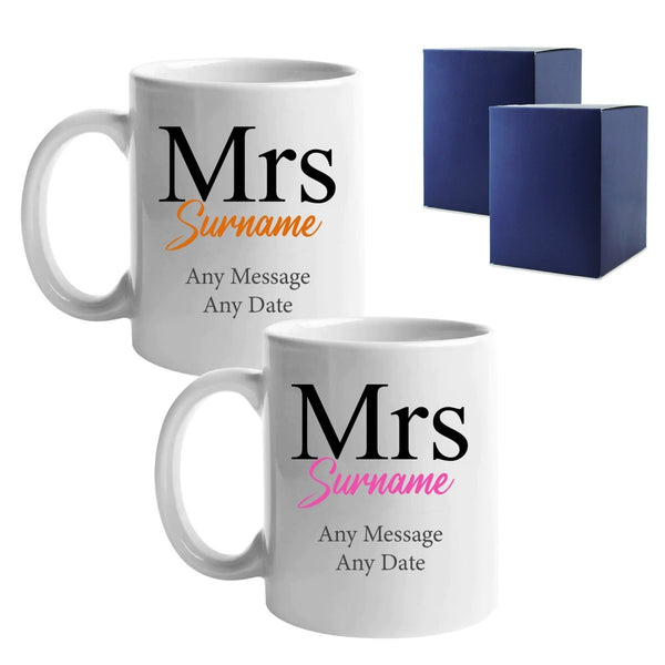 Buy Mrs and Mrs Mug Set, Classic Font Design, Ceramic 11oz/312ml Mugs available now at www.giftsfinder.co.uk