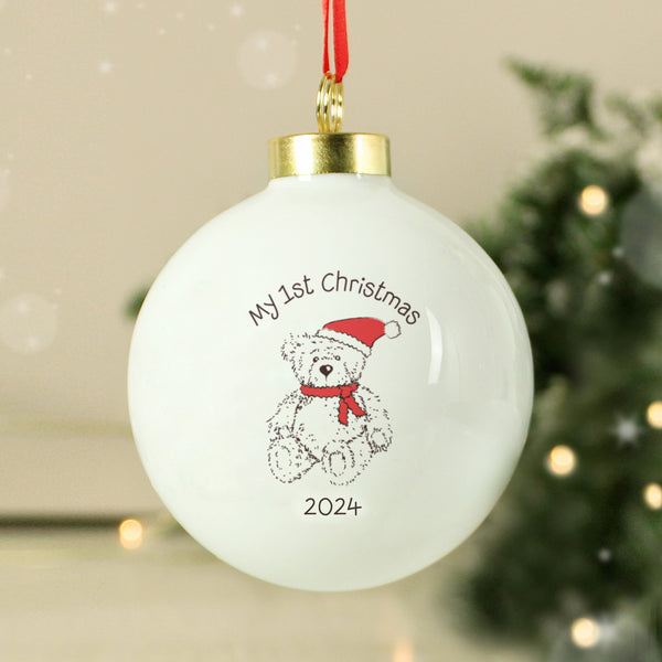 Buy Personalised My 1st Xmas Teddy Bear Bauble at www.giftsfinder.co.uk