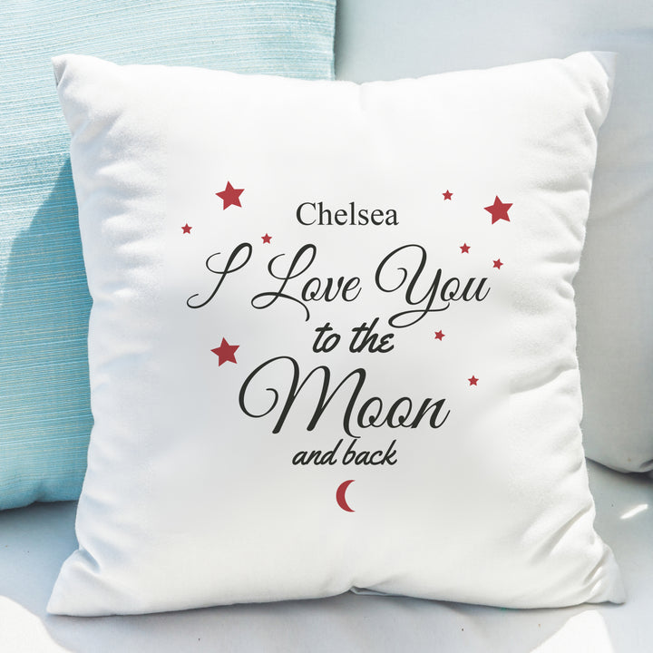 Personalised To The Moon & Back White Cushion in gift category Personalised Cushions