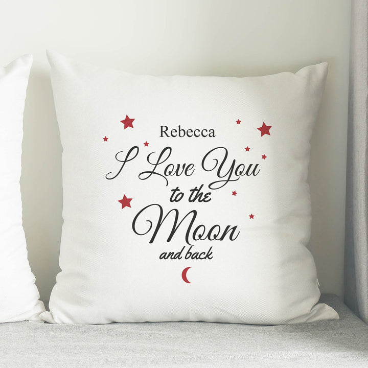 Personalised To The Moon & Back White Cushion in gift category Personalised Cushions