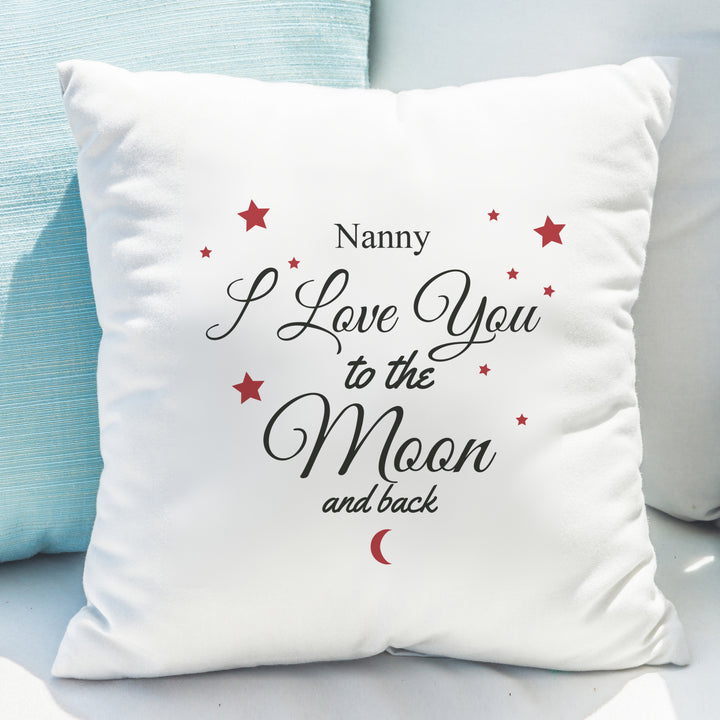 Personalised To The Moon & Back White Cushion in gift category Personalised Cushions