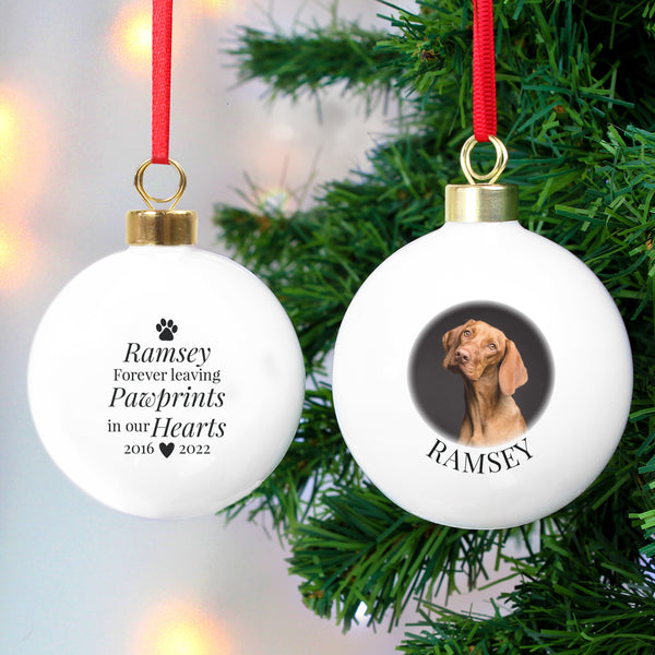 Buy Personalised Paw Print Memorial Photo Upload Bauble at www.giftsfinder.co.uk