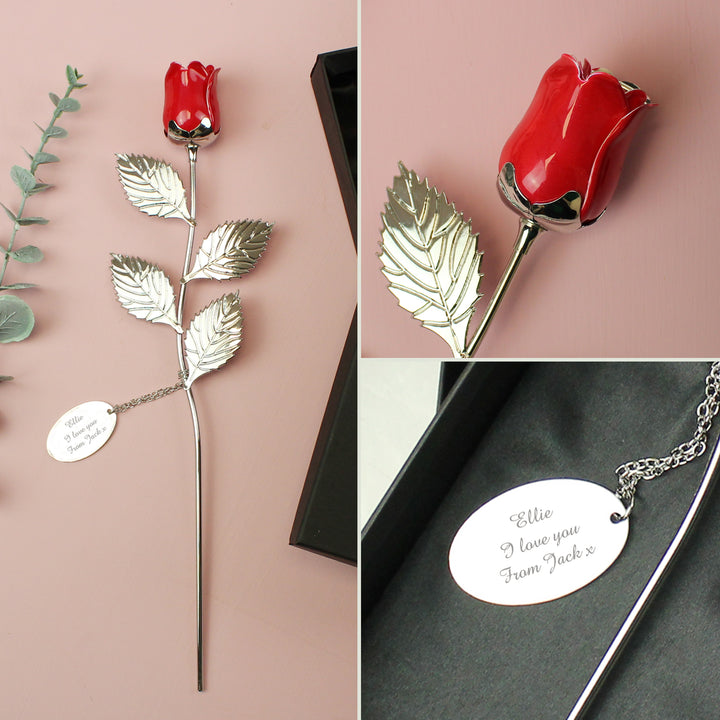 Buy Personalised Free Text Silver Plated Red Rose available now at www.giftsfinder.co.uk