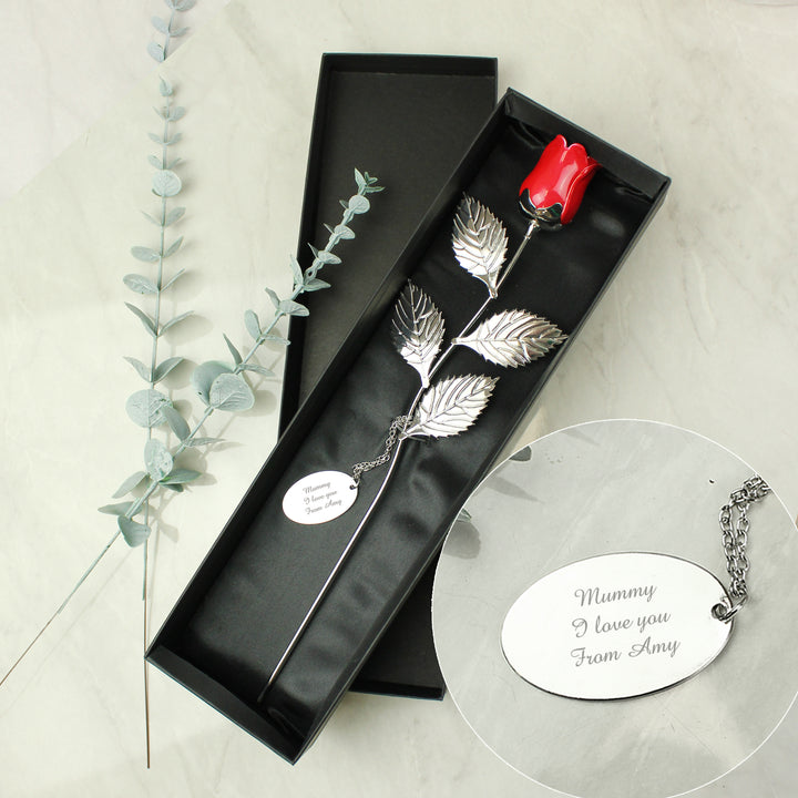 Buy Personalised Free Text Silver Plated Red Rose available now at www.giftsfinder.co.uk