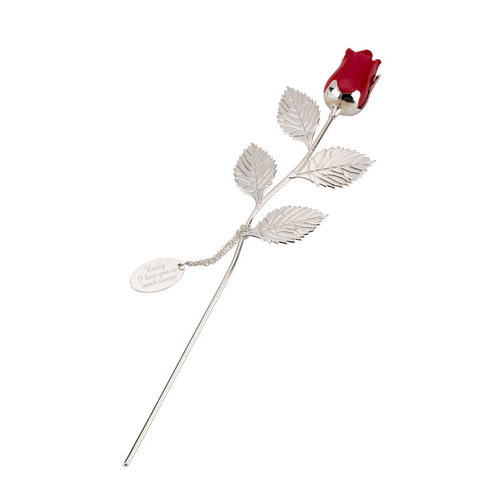 Buy Personalised Free Text Silver Plated Red Rose available now at www.giftsfinder.co.uk