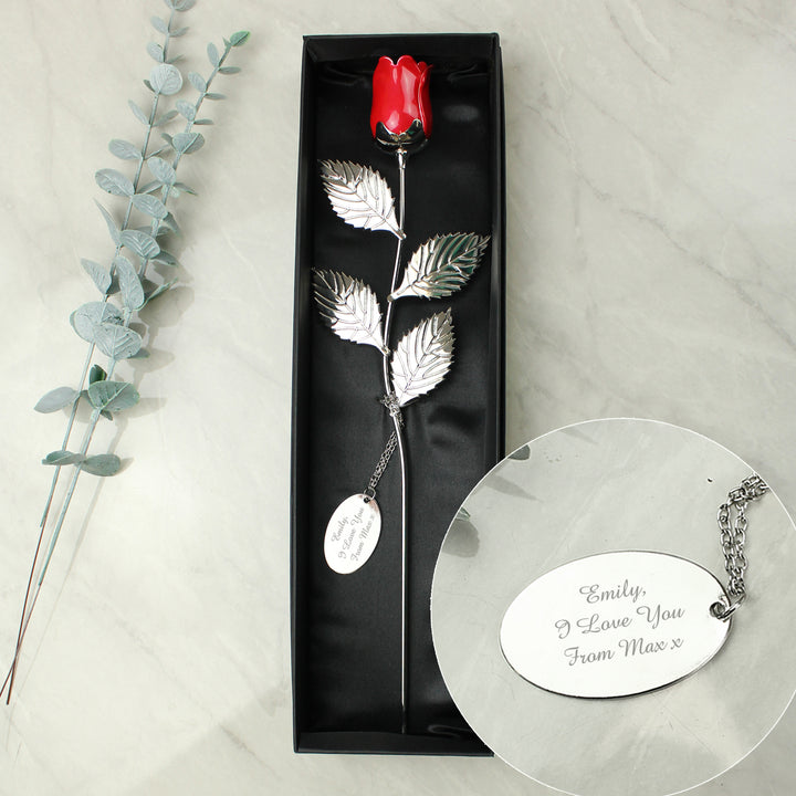 Buy Personalised Free Text Silver Plated Red Rose available now at www.giftsfinder.co.uk