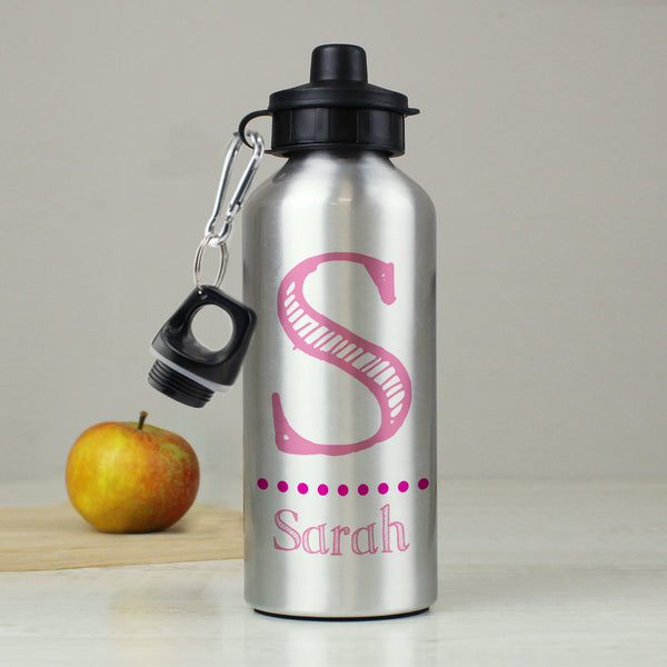 Buy Personalised Pink Name Silver Drinks Bottle at www.giftsfinder.co.uk