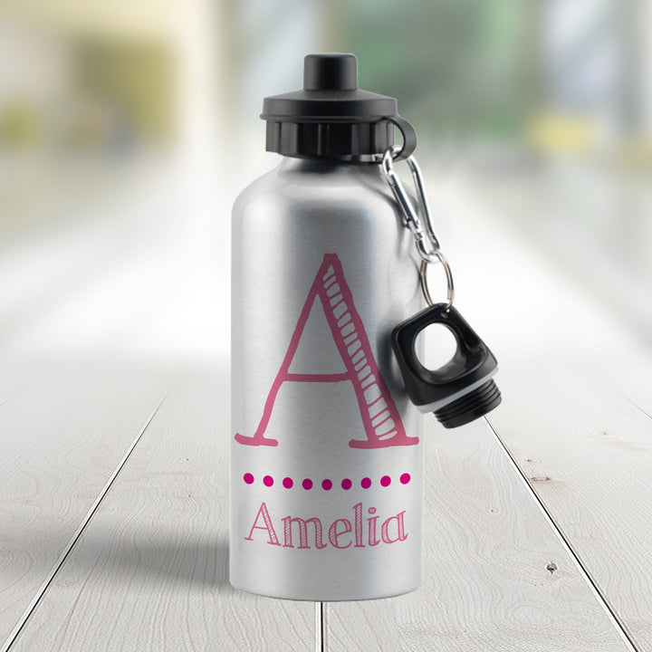 Buy Personalised Pink Name Silver Drinks Bottle at www.giftsfinder.co.uk