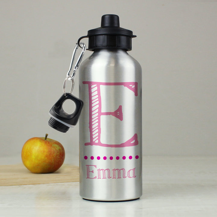 Buy Personalised Pink Name Silver Drinks Bottle at www.giftsfinder.co.uk