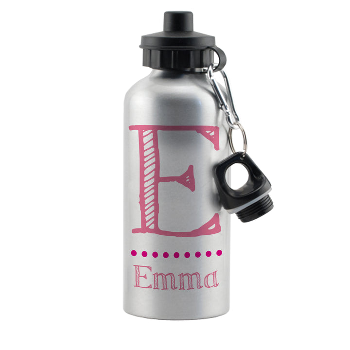 Buy Personalised Pink Name Silver Drinks Bottle at www.giftsfinder.co.uk