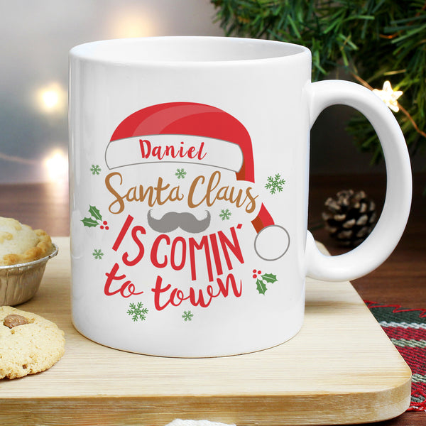 Personalised Santa Claus Is Comin To Town Mug in gift category Personalised Mugs