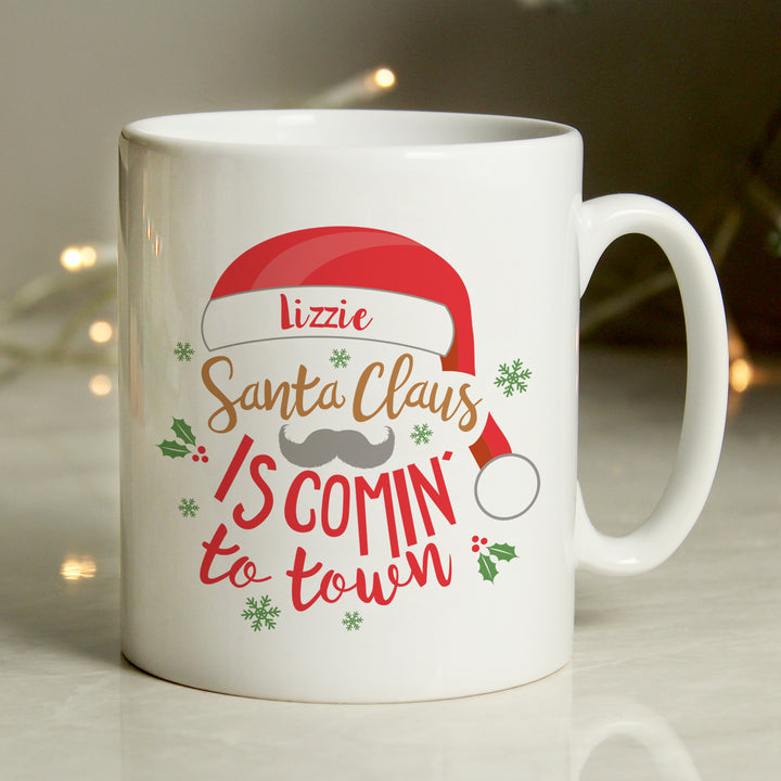 Personalised Santa Claus Is Comin To Town Mug in gift category Personalised Mugs