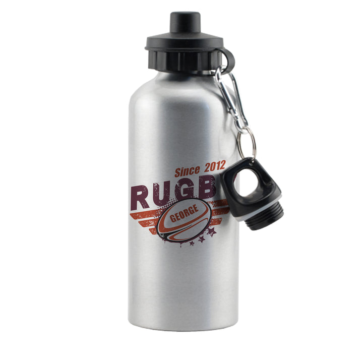 Personalised Rugby Silver Drinks Bottle in gift category Personalised Drinks Bottles