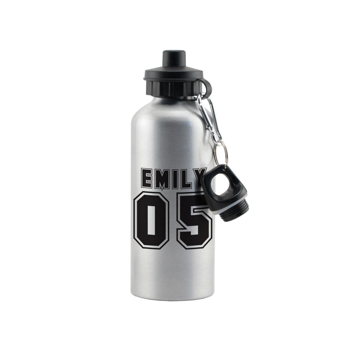 Personalised Sports Number Silver Drinks Bottle in gift category Personalised Drinks Bottles