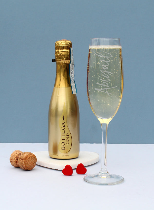 Buy Personalised Name Only Flute & Mini Gold Bottega Prosecco Set at www.giftsfinder.co.uk