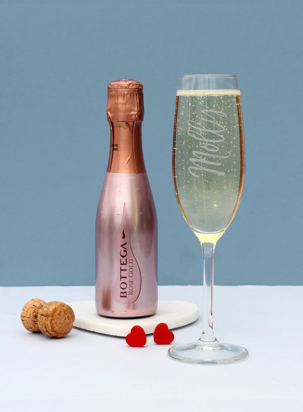 Buy Personalised Name Only Flute & Mini Rose Bottega Prosecco Set at www.giftsfinder.co.uk