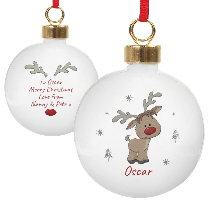 Buy Personalised Little Reindeer Bauble available now at www.giftsfinder.co.uk