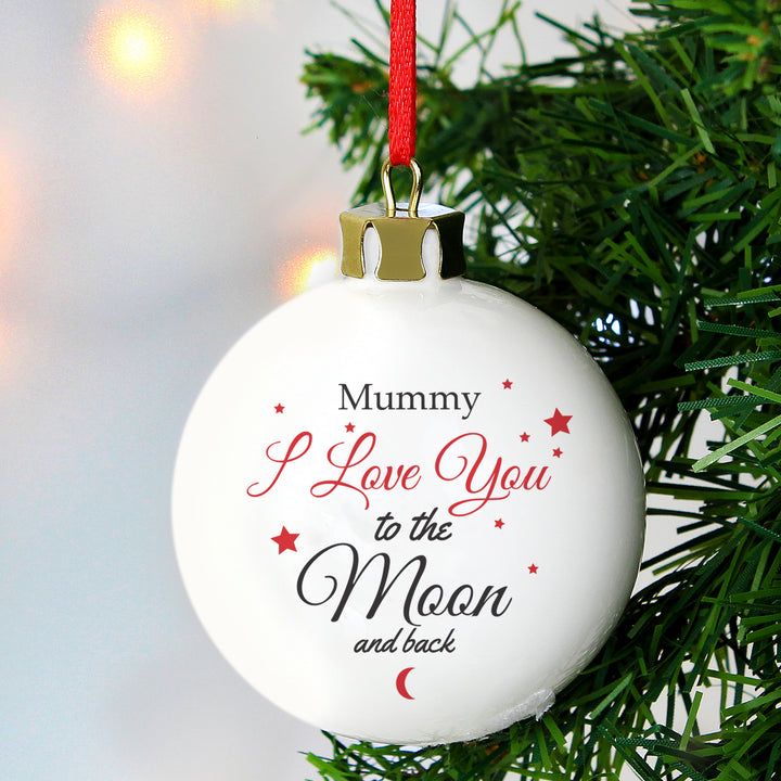 Personalised To The Moon & Back Bauble in gift category Personalised Baubles