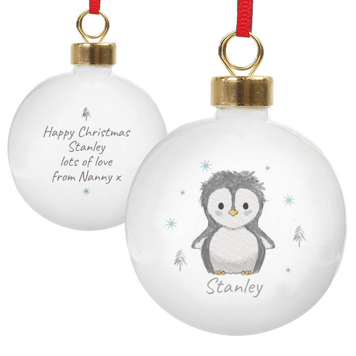 Buy Personalised Pebbles the Penguin Bauble at www.giftsfinder.co.uk