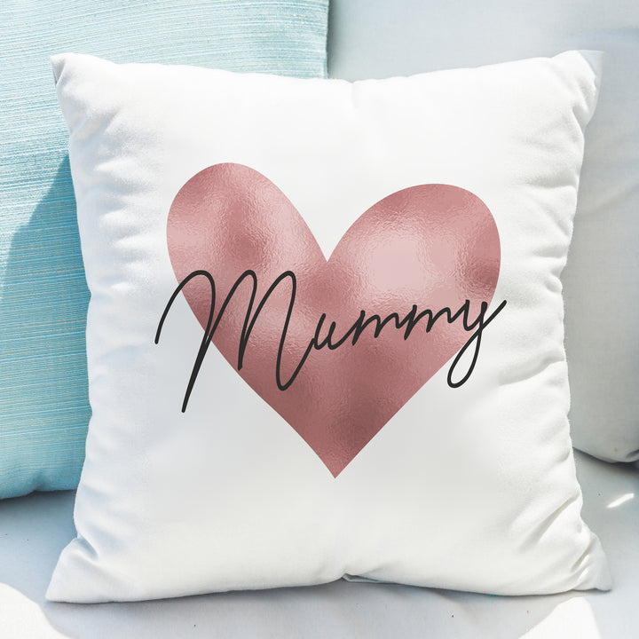 Buy Personalised Name Only Rose Gold Heart Cushion at www.giftsfinder.co.uk