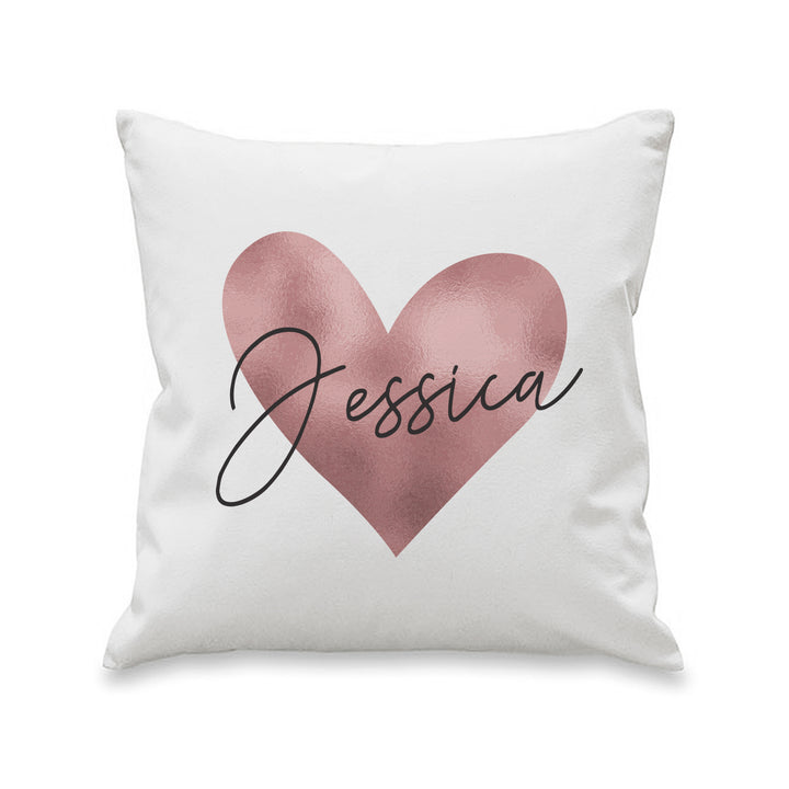 Buy Personalised Name Only Rose Gold Heart Cushion at www.giftsfinder.co.uk