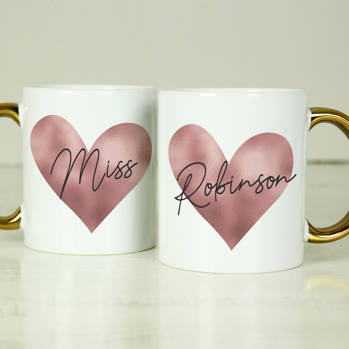 Buy Personalised Rose Gold Heart Handled Mug at www.giftsfinder.co.uk