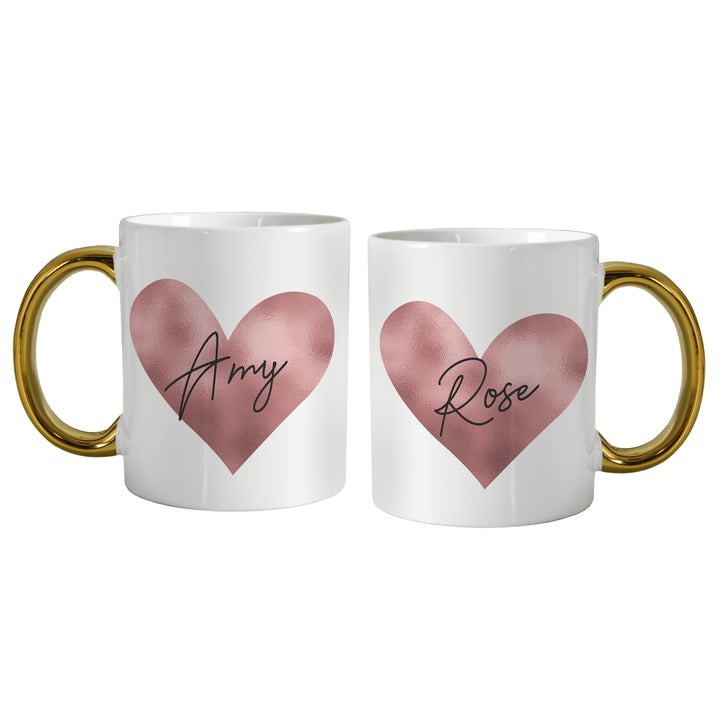 Buy Personalised Rose Gold Heart Handled Mug at www.giftsfinder.co.uk